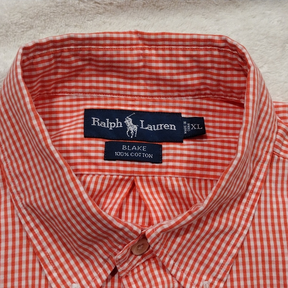 Ralph Lauren xl short sleeve Blake cotton button down shirt salmon and white.